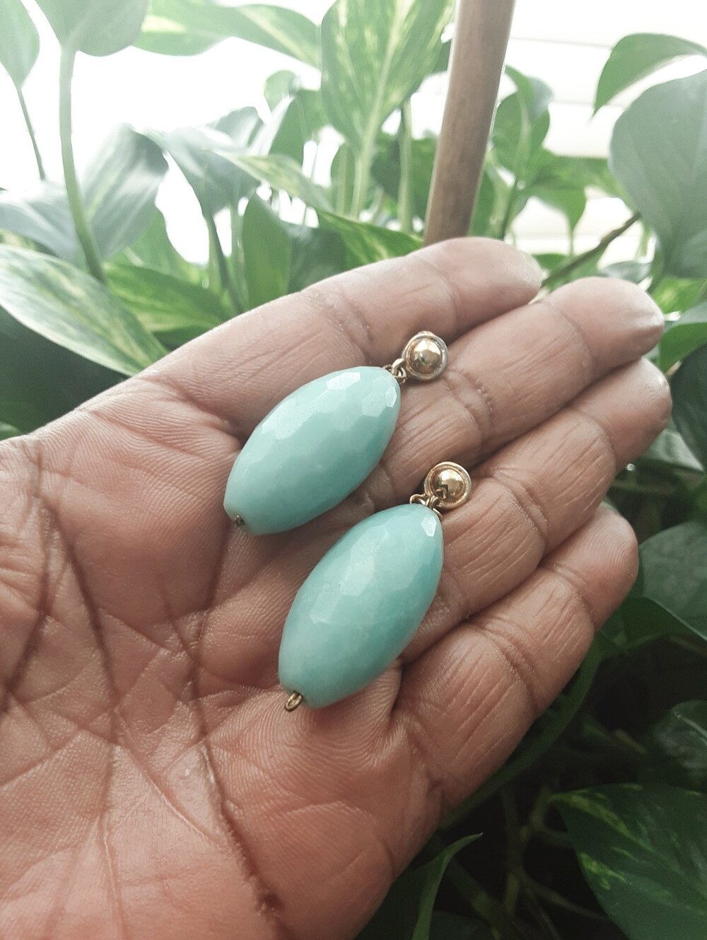 CINER Natural Fauceted Amazonite Gold-Accent Drop Clip-On Earrings - VTG